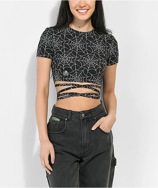 100406-lurking-class-by-sketchy-tank-spiderweb-black-wrap-around-crop-shirt-1.webp Lurking Class by Sketchy Tank Spiderweb Black Wrap Around Crop Shirt
