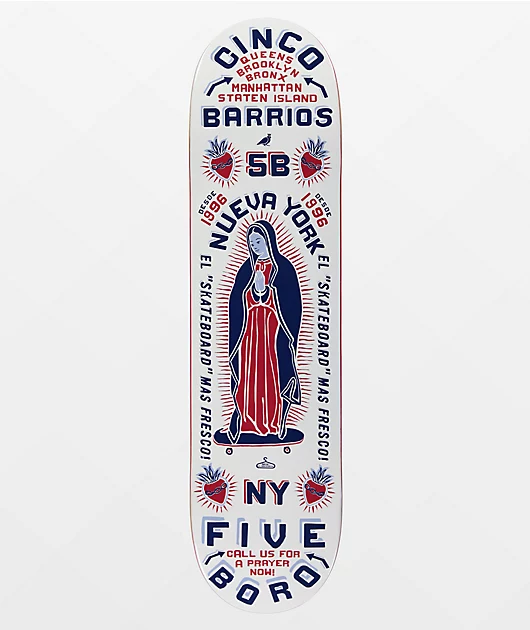 5Boro Cinco Barrios White 8.0\" Skateboard Deck