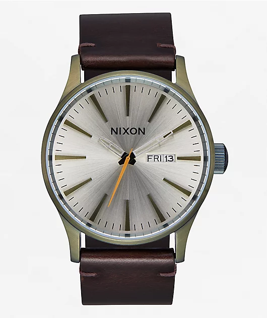 Nixon Sentry Leather Vintage White & Brown Analog Watch
