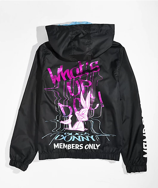 Members Only x Looney Tunes Kids What's Up Doc Black Windbreaker Jacket