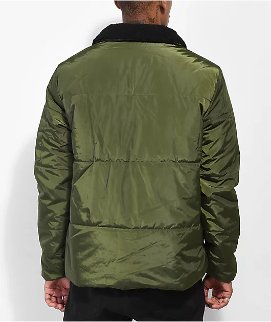 American Stitch Sherpa Collar Olive Puffer Jacket