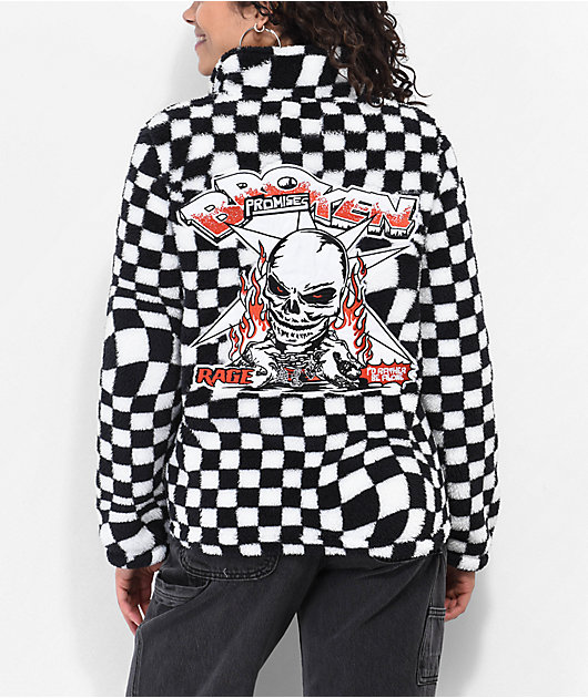 Broken Promises On My Own Black & White Checkered Sherpa Fleece Jacket