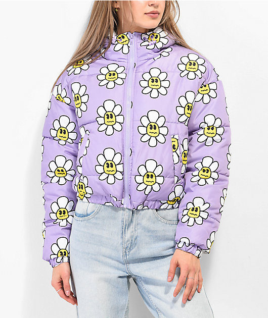 A.LAB Jalen Smile Face Flower Purple Puffer Jacket