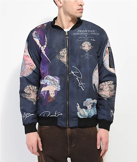 Primitive x Mucha Tragedy Navy Bomber Jacket