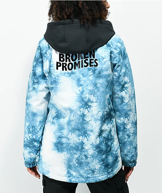 Broken Promises Could Be Different White & Teal Tie Dye Snowboard Jacket