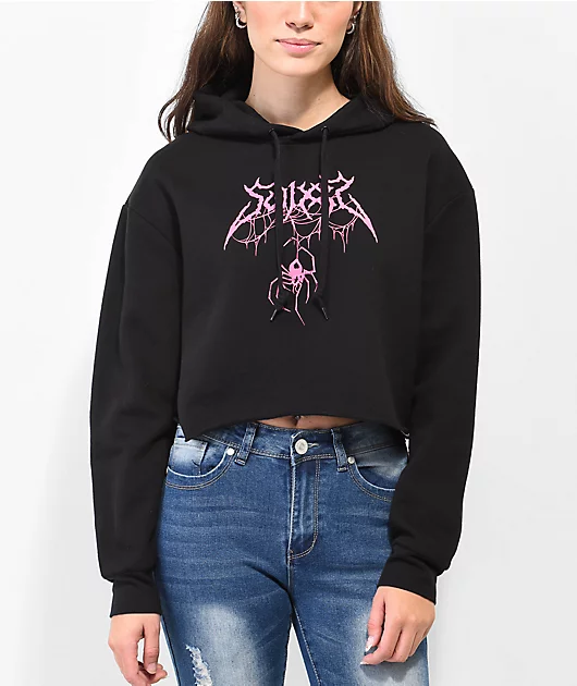 SWIXXZ Spider Black Crop Hoodie