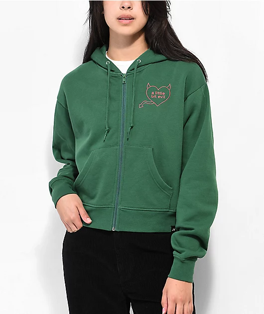 JV By Jac Vanek Lil Bit Evil Green Crop Zip Hoodie