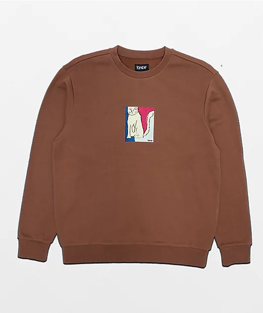 15907-ripndip-nermal-embroidered-brown-crewneck-sweatshirt-1.webp RIPNDIP Nermal Embroidered Brown Crewneck Sweatshirt