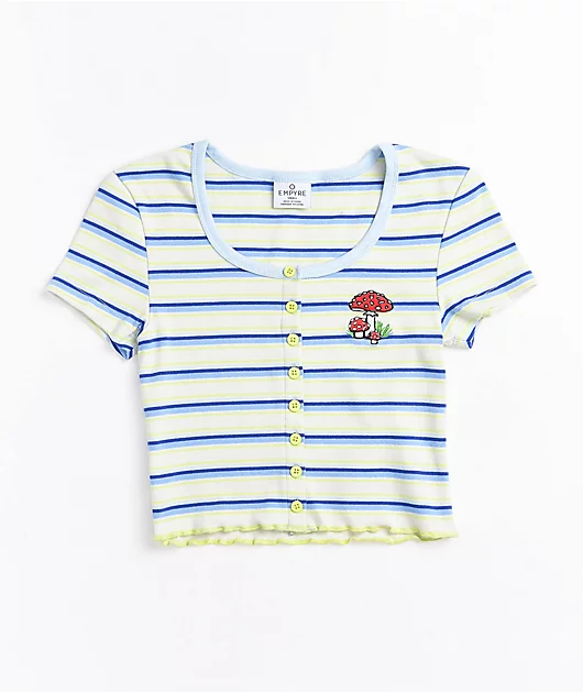 Empyre Paris Button Front Blue Stripe Crop Top