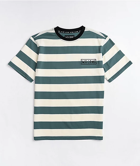 Welcome Thicc Stripe Bone & Atlantic T-Shirt