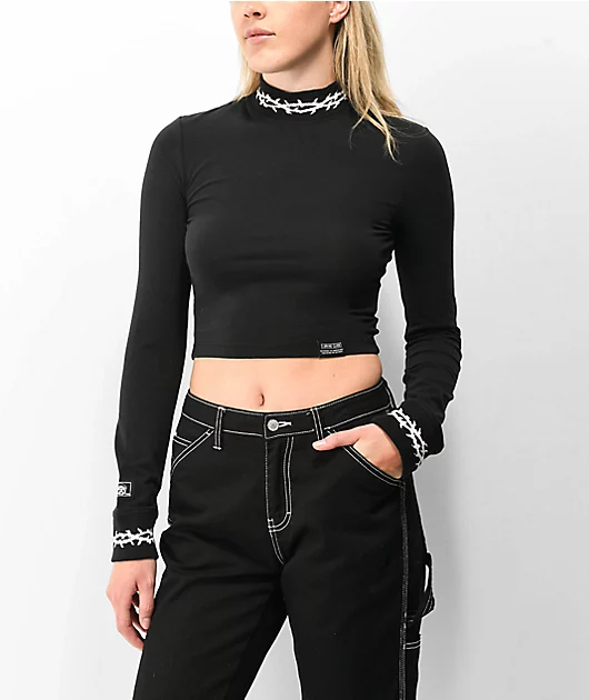 Lurking Class by Sketchy Tank Mock Neck Long Sleeve Crop Top