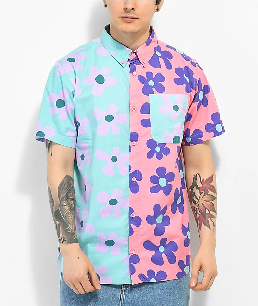 19142-a.lab-double-daisy-pink-blue-short-sleeve-button-up-1.webp A.LAB Double Daisy Pink & Blue Short Sleeve Button Up