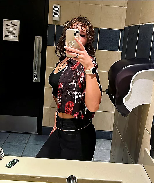 20251-swixxz-monster-pattern-black-crop-button-up-shirt-2.webp SWIXXZ Monster Pattern Black Crop Button Up Shirt