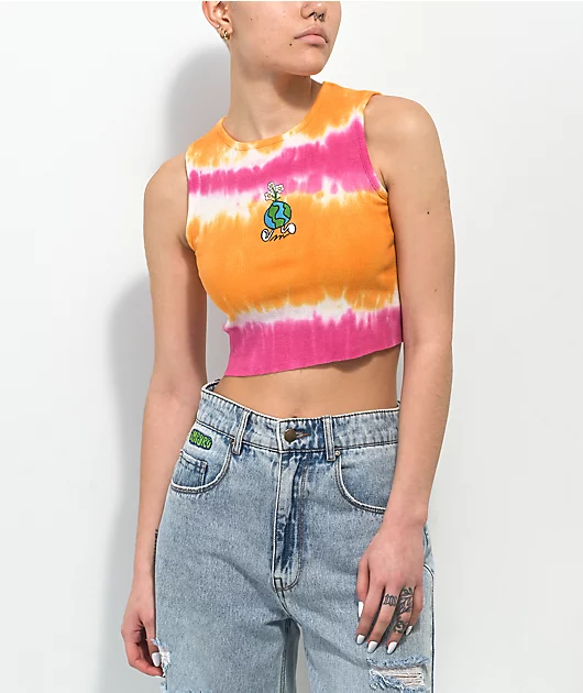 A.LAB Honey World Pink & Orange Tie Dye Crop Tank Top