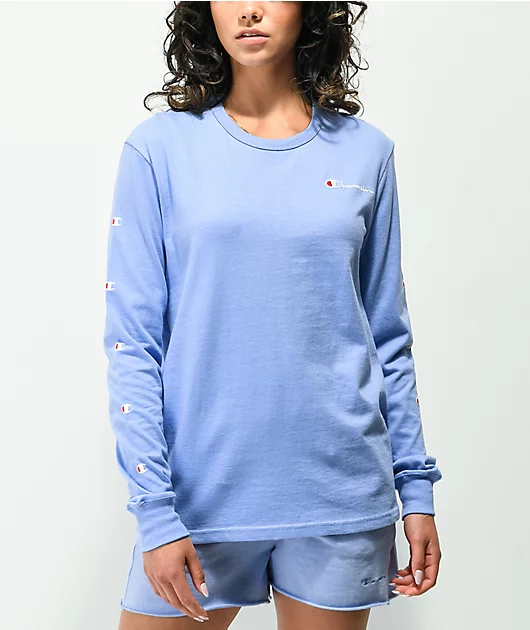 Champion Boyfriend Fit Charm Blue Long Sleeve T-Shirt