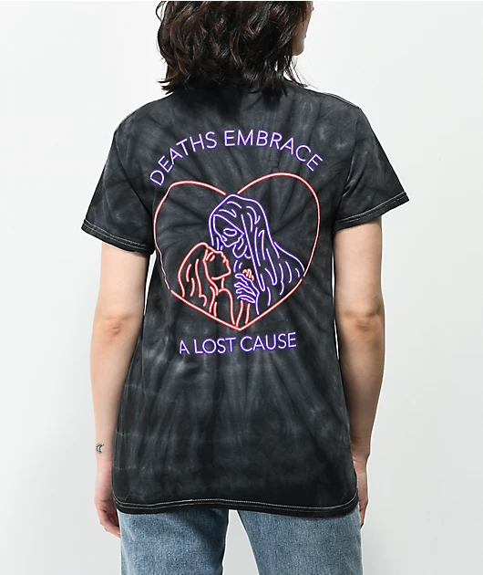 A Lost Cause Deaths Embrace Grey Tie Dye Boyfriend T-Shirt