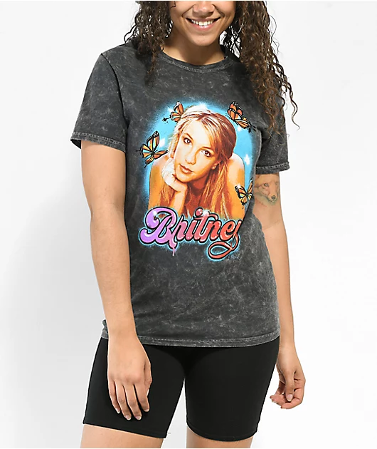 Britney Spears Butterfly Black Washed T-Shirt