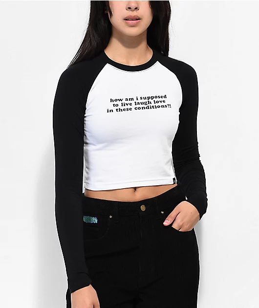JV By Jac Vanek Live Laugh Love Black & White Raglan Crop Long Sleeve T-Shirt