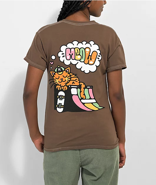 33416-meow-sun-snoozer-brown-t-shirt-1.webp Meow Sun Snoozer Brown T-Shirt