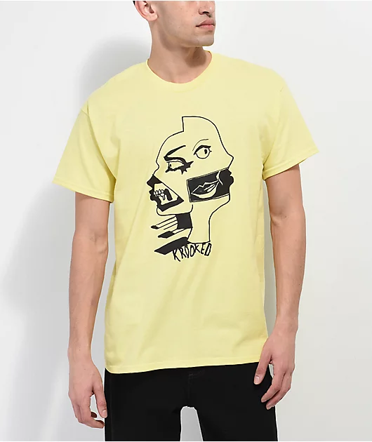 35125-krooked-two-face-yellow-t-shirt-1.webp Krooked Two Face Yellow T-Shirt