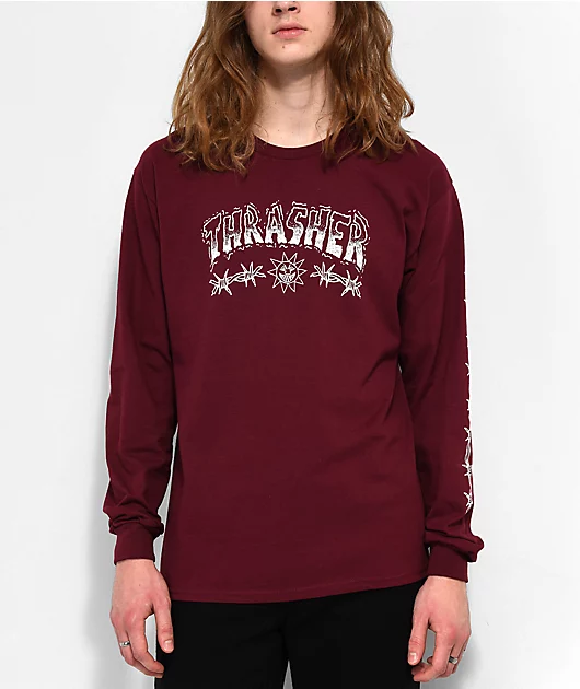 38792-thrasher-barbed-wire-maroon-long-sleeve-t-shirt-1.webp Thrasher Barbed Wire Maroon Long Sleeve T-Shirt