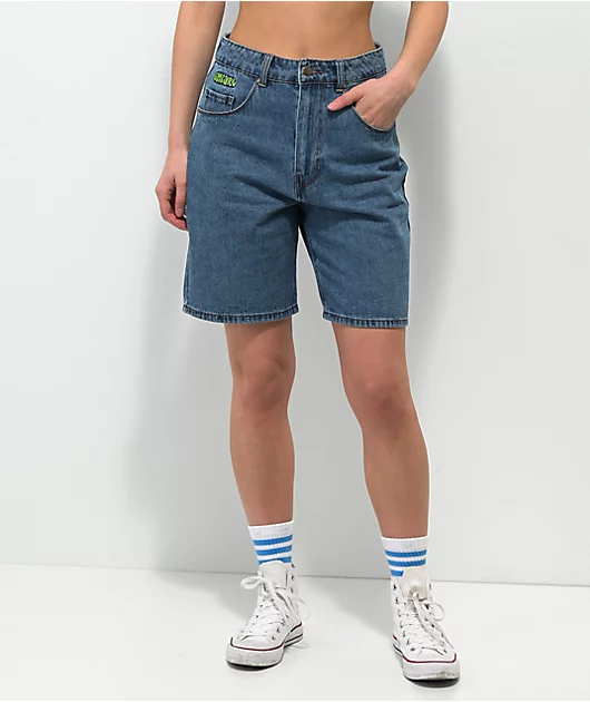 Empyre Tori Loose Fit Light Wash Denim Skate Shorts