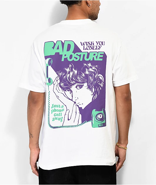 40799-bad-posture-phone-call-away-white-t-shirt-1.webp Bad Posture Phone Call Away White T-Shirt