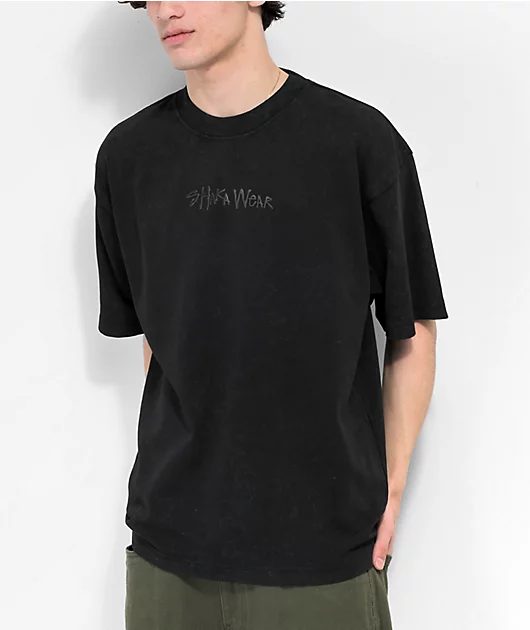 Shaka Wear Design Puff Print Garment Dye Black Heavyweight T-Shirt