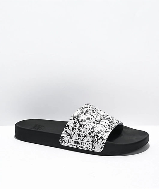 Lurking Class by Sketchy Tank Skulls Black & White Slide Sandals