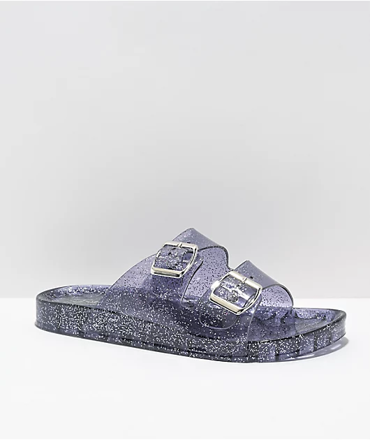 Trillium Amar Black Glitter Slide Sandals