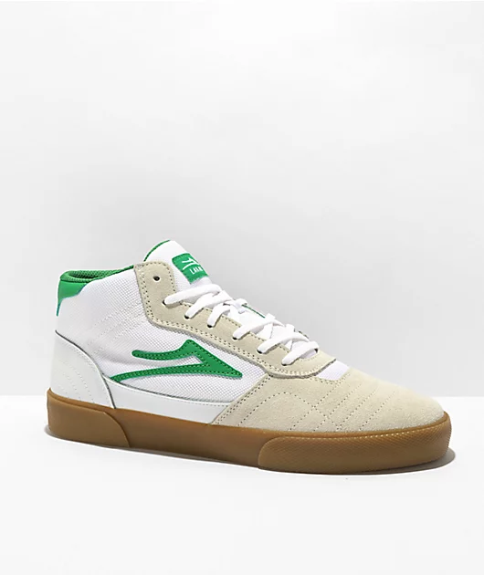 Lakai Cambridge Mid White, Green & Gum Skate Shoes