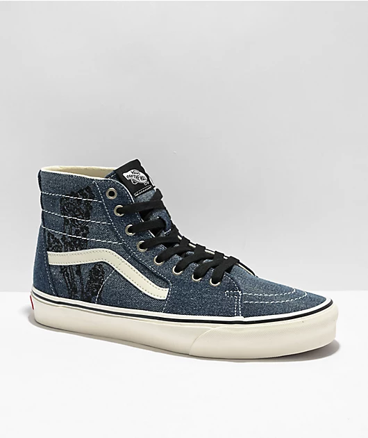 Vans Sk8-Hi Tapered Denim Embroidery Navy Blue & White Skate Shoes