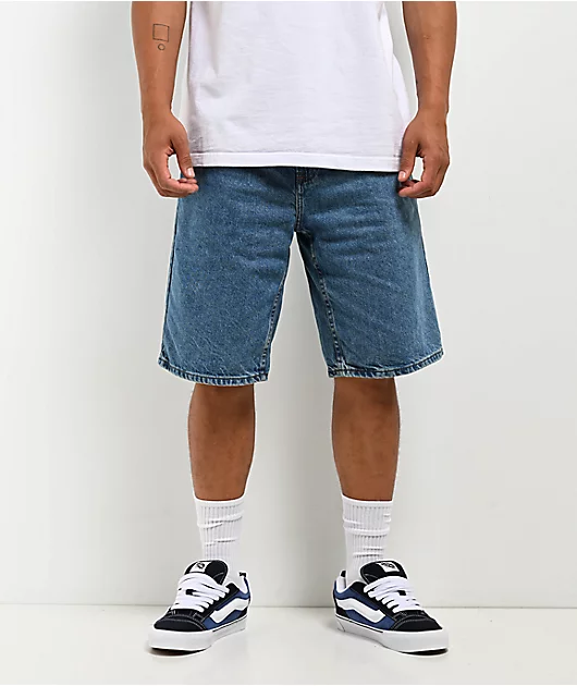 Empyre Blake Loose Fit Blue Wash Denim Skate Shorts