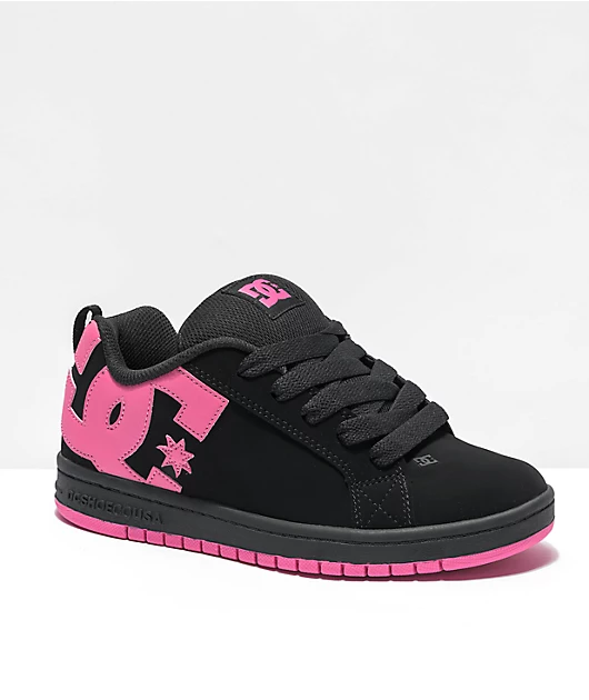 DC Kids Court Graffik Black & Hot Pink Skate Shoes
