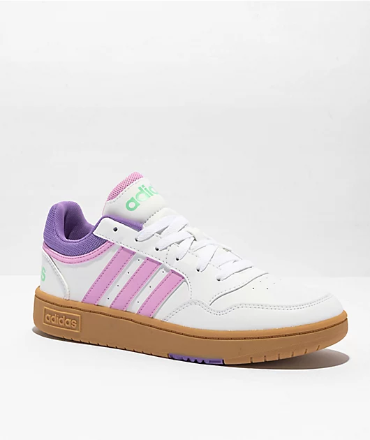 adidas Kids Hoops 3.0 White, Bliss Lilac & Gum Shoes