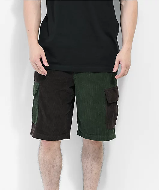 Monet Casper Brown & Green Corduroy Cargo Shorts
