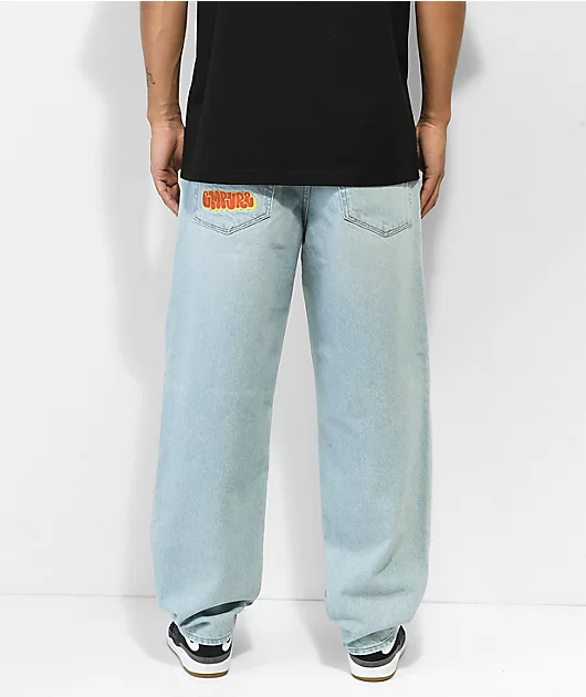 Empyre Colby Embroidered Loose Fit Light Wash Denim Skate Jeans