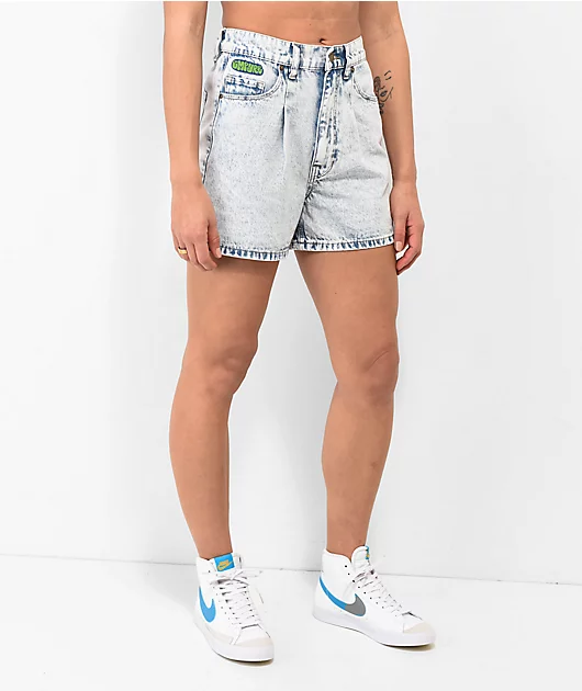Empyre Tori Blue Pleated Denim Skate Shorts