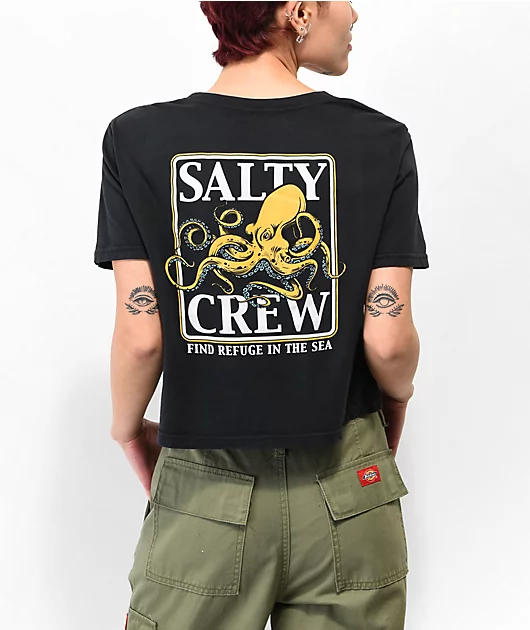 Salty Crew Ink Slinger Black Crop T-Shirt