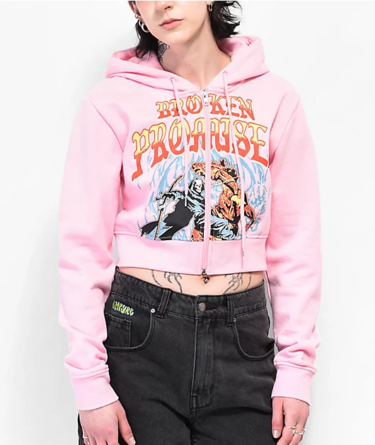 Broken Promises Stallion Pink Crop Zip Hoodie