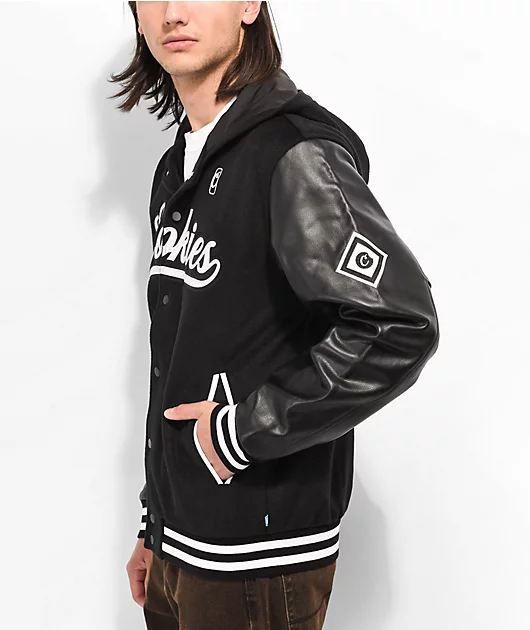 45678-cookies-pack-talk-black-hooded-varsity-jacket-4.webp Cookies Pack Talk Black Hooded Varsity Jacket