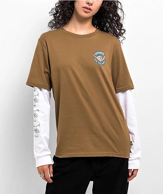 Vans Kids 66 Shredders Brown & White Twofer Long Sleeve T-Shirt