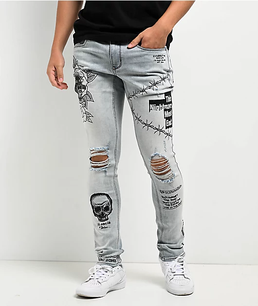 Ninth Hall Rogue Printed Light Aged Skinny Jeans