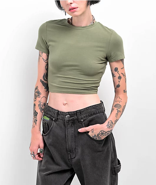 Zine Brianna Green Buckle Crop T-Shirt