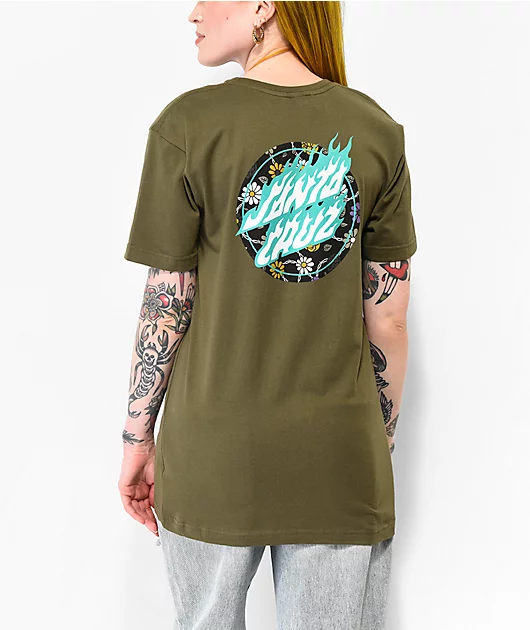 Santa Cruz Floral Flame Dot Green T-Shirt
