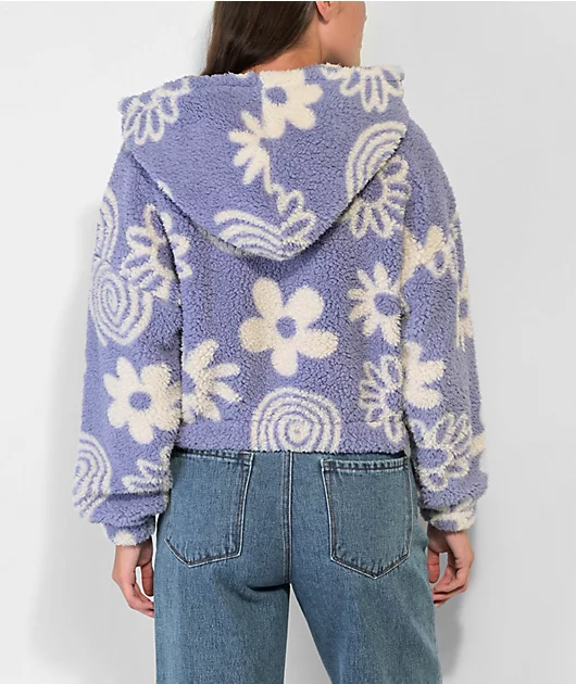 Cali 1850 Floral Periwinkle Sherpa Zip Hoodie