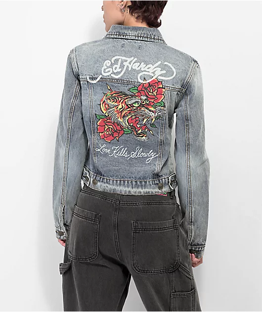 Ed Hardy Screaming Tiger Light Blue Denim Jacket