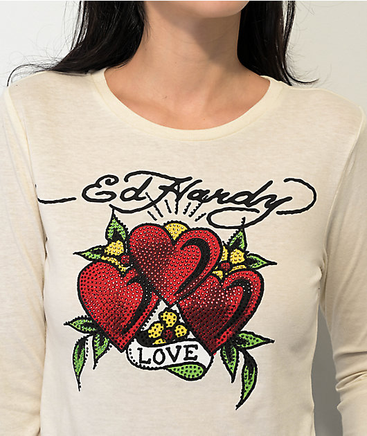 55382-ed-hardy-rhinestone-hearts-natural-long-sleeve-crop-t-shirt-3.jpg Ed Hardy Rhinestone Hearts Natural Long Sleeve Crop T-Shirt