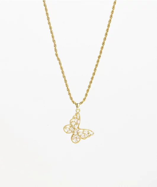 Saint Midas Gold Baguette 22\" Chain Butterfly Necklace