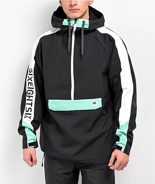 686 Black & Green 10K Waterproof Anorak Snowboard Jacket